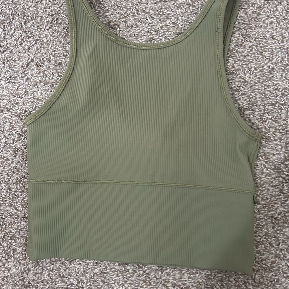 lululemon athletica power pivot green ribbed top size 4